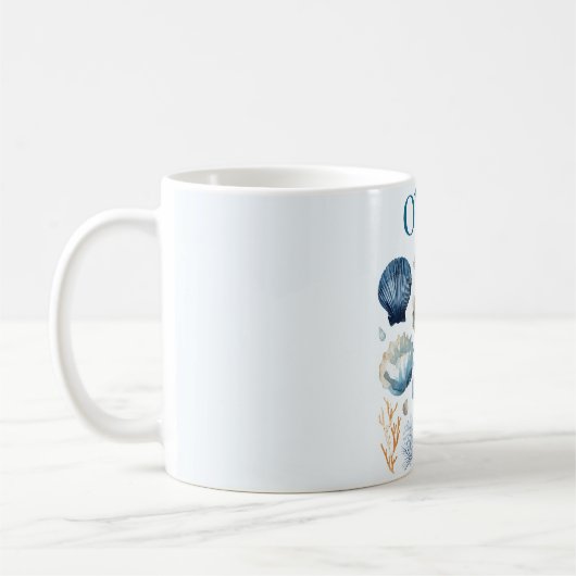 Blue Seashells Mug | Custom Name コーヒーマグカップ (左)