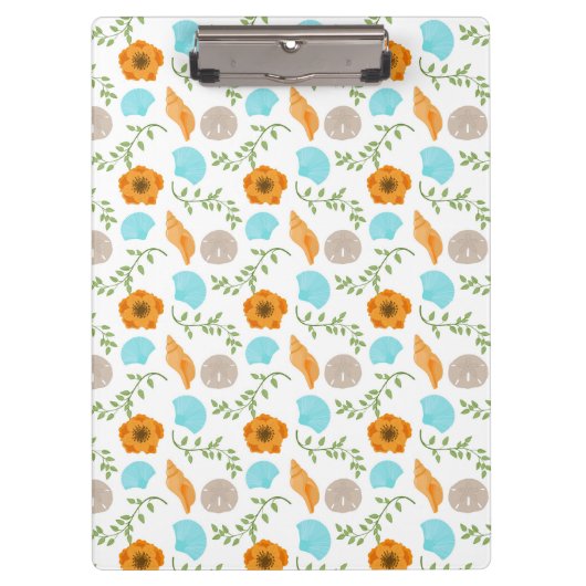 Blue Seashells Sea Snail Orange Flower クリップボード (正面)