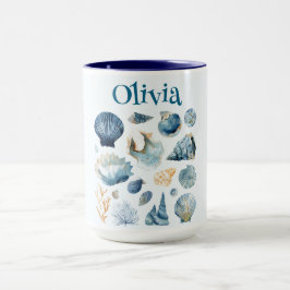 Blue Seashells Summer Mug | Custom Name マグカップ