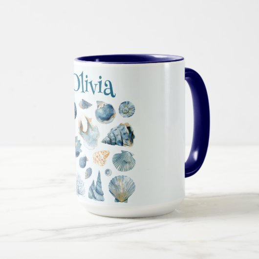 Blue Seashells Summer Mug | Custom Name マグカップ (正面右)