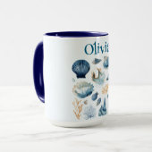 Blue Seashells Summer Mug | Custom Name マグカップ (正面左)