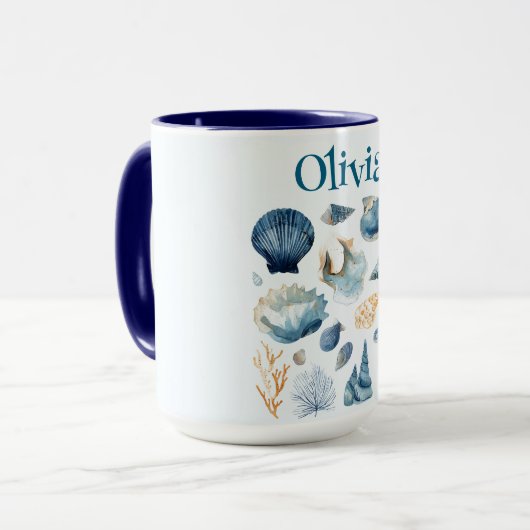 Blue Seashells Summer Mug | Custom Name マグカップ (正面左)