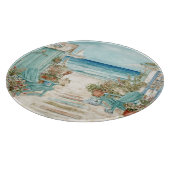 BLUE SEASIDE SCENE WITH HUTS AND CHAIRS カッティングボード (角)