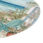 BLUE SEASIDE SCENE WITH HUTS AND CHAIRS カッティングボード (角)