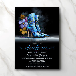 Blue Sequin Boots 21st Birthday Party 招待状