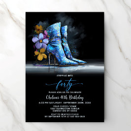 Blue Sequin Boots 40th Birthday Party 招待状