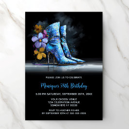 Blue Sequin Boots Any Age Birthday Party 招待状
