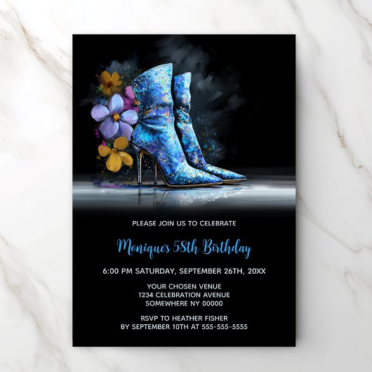 Blue Sequin Boots Any Age Birthday Party 招待状