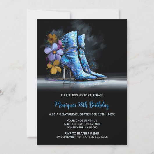 Blue Sequin Boots Any Age Birthday Party 招待状 (正面)