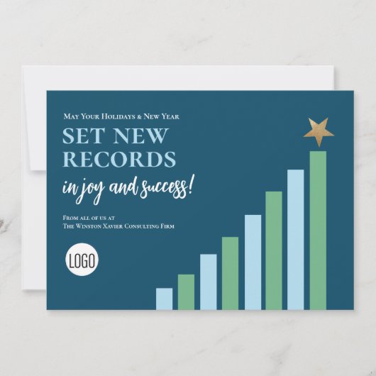 Blue Set the Records Christmas Businessロゴ シーズンカード (正面)