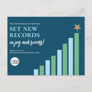 Blue Set the Records Christmas Businessロゴ シーズンポストカード