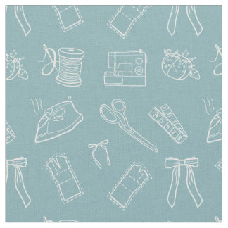 Blue Sewing Themed Pattern ファブリック