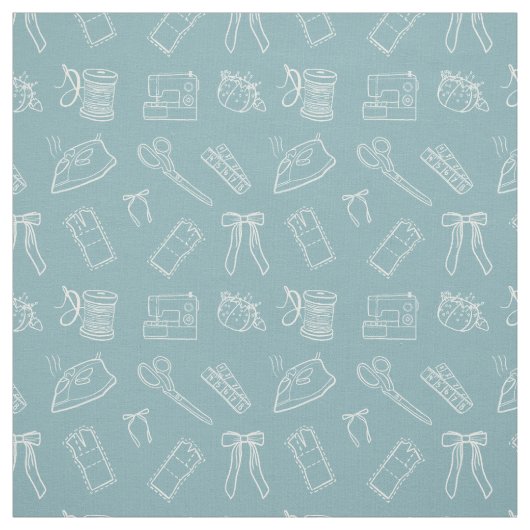 Blue Sewing Themed Pattern ファブリック (見本)