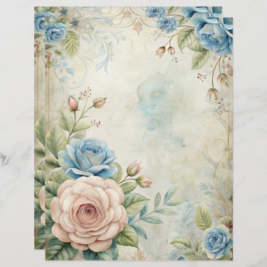 Blue Shabby Chic Scrapbook Paper  (正面/裏面)