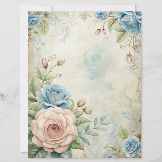 Blue Shabby Chic Scrapbook Paper  (正面)