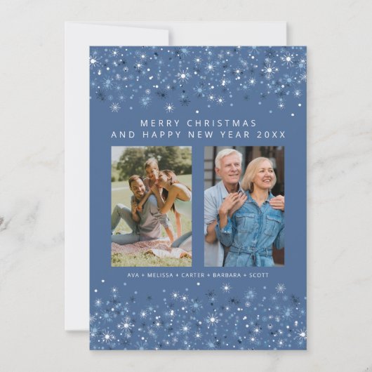Blue Shadesスノーフレークスタイリッシュクリスマス2枚の写真 シーズンカード (正面)