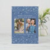 Blue Shadesスノーフレークスタイリッシュクリスマス2枚の写真 シーズンカード (スタンド正面)