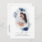 Blue Shades花の日付写真を保存 案内ポストカード (正面/裏面)