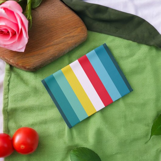 Blue Shades間の赤ストライプと黄色の キッチンタオル