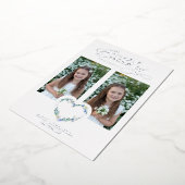 Blue Shades Birthday Silver 2 Photos Floral Heart 箔招待状 (回転した状態)