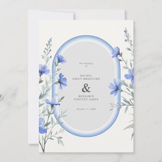 Blue Shades Cherish Botanical Wildflowers Branches 招待状 (正面)