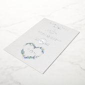 Blue Shades Heart Luxury Romantic Botanical Floral 箔招待状 (回転した状態)