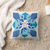 Blue Shades on Off-white Abstract Flower Art Motif クッション (ブランケット)