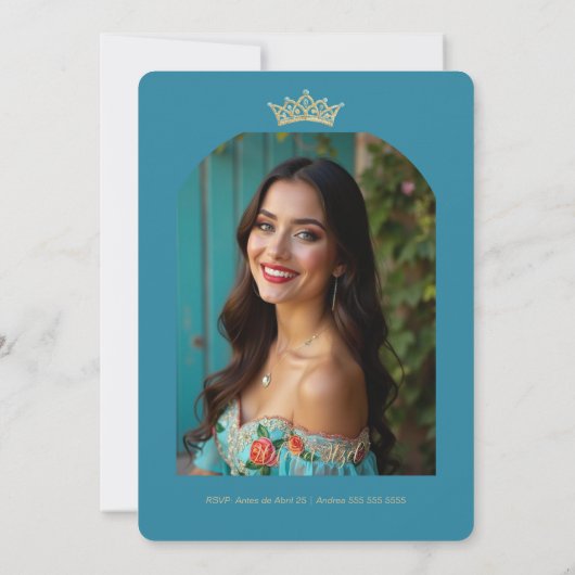 Blue Shades Spanish Mexican XVs Floral Border 招待状 (裏面)