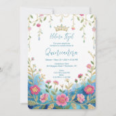 Blue Shades Spanish Mexican XVs Floral Border 招待状 (正面)