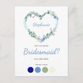 Blue Shades Wreath Heart for Bridesmaids Proposal インビテーションポストカード