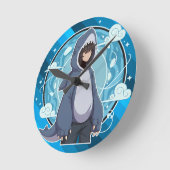 Blue Shark Boy Anime Art ラウンド壁時計 (傾斜)