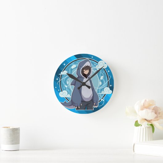 Blue Shark Boy Anime Art ラウンド壁時計 (ホーム)