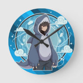 Blue Shark Boy Anime Art ラウンド壁時計 (正面)