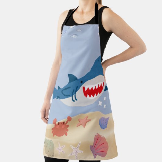 Blue Shark Ocean Theme Apron – Cute Marine Life Co エプロン (インサイチュ)