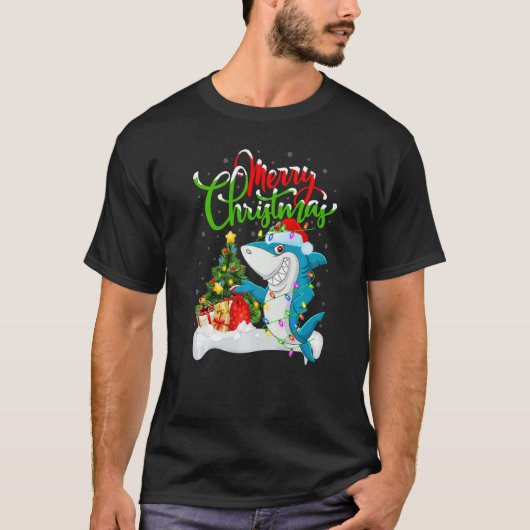Blue Shark  Xmas Decorations Santa Blue Shark Chri Tシャツ (正面)