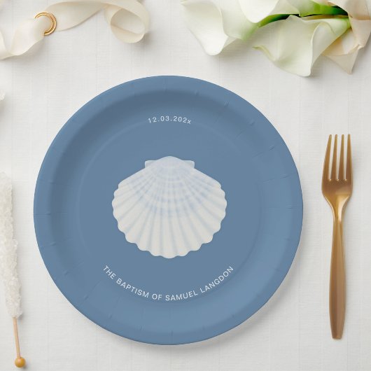 Blue shell baptism christening Paper Plate ペーパープレート