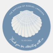 Blue shell Christening baptism Thank you ラウンドシール (正面)
