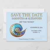 Blue Shell Save the Date Wedding Card 招待状 (正面)