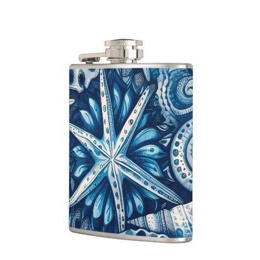 Blue Shells Beach Batik Starfish Nautical Theme フラスク (左)