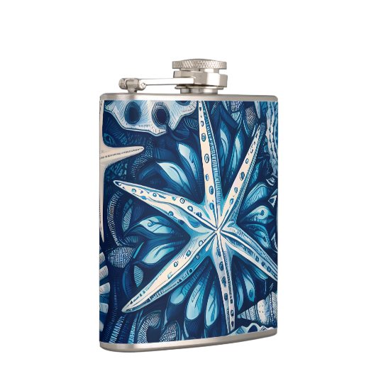 Blue Shells Beach Batik Starfish Nautical Theme フラスク (右)