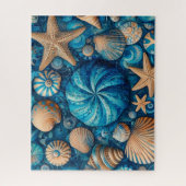 Blue Shells Beach Batik Starfish Sand Dollar ジグソーパズル (縦)