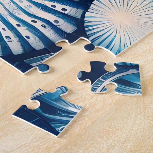 Blue Shells Beach Batik Starfish Sand Dollar ジグソーパズル (側面)