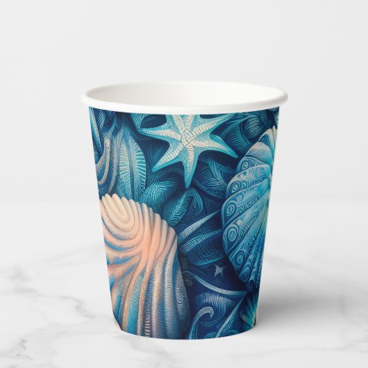 Blue Shells Beach Batik Starfish Sand Dollar 紙コップ (裏面)