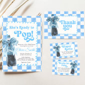 Blue She's Ready to Pop Baby Shower Invitation 招待状