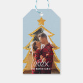Blue Shiny Christmas Tree Personalized Photo ギフトタグ (裏面)