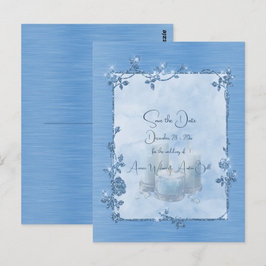 Blue Shiny Elegant Sparkly Save the Date ポストカード (正面/裏面)