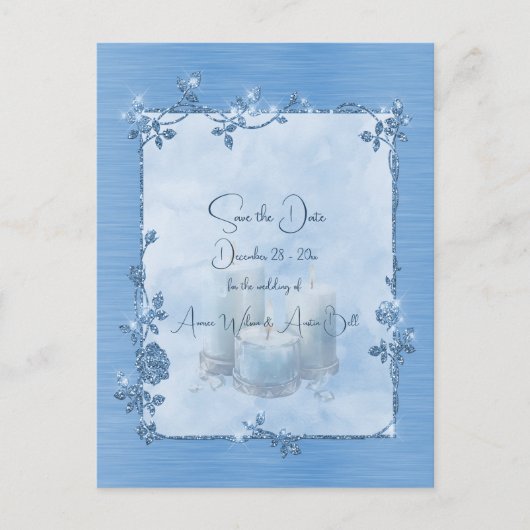 Blue Shiny Elegant Sparkly Save the Date ポストカード (正面)