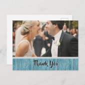 Blue Shiplap素朴の写真縁ど結婚ありがとう ポストカード (正面/裏面)