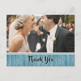 Blue Shiplap素朴の写真縁ど結婚ありがとう ポストカード