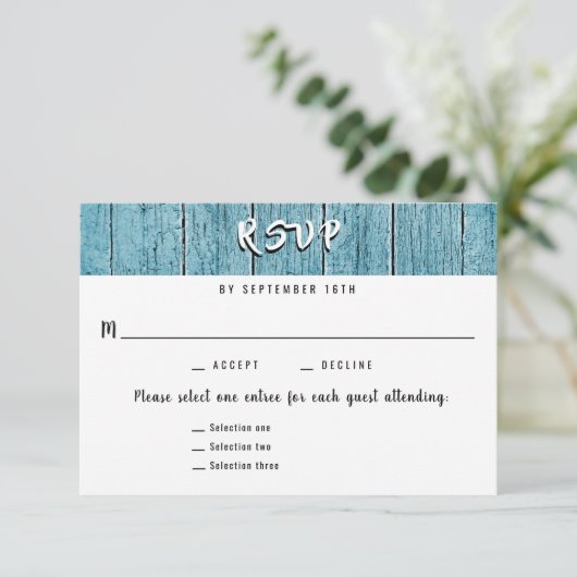Blue Shiplap 3素朴 Entree RSVPの対応結婚情報 出欠カード (スタンド正面)